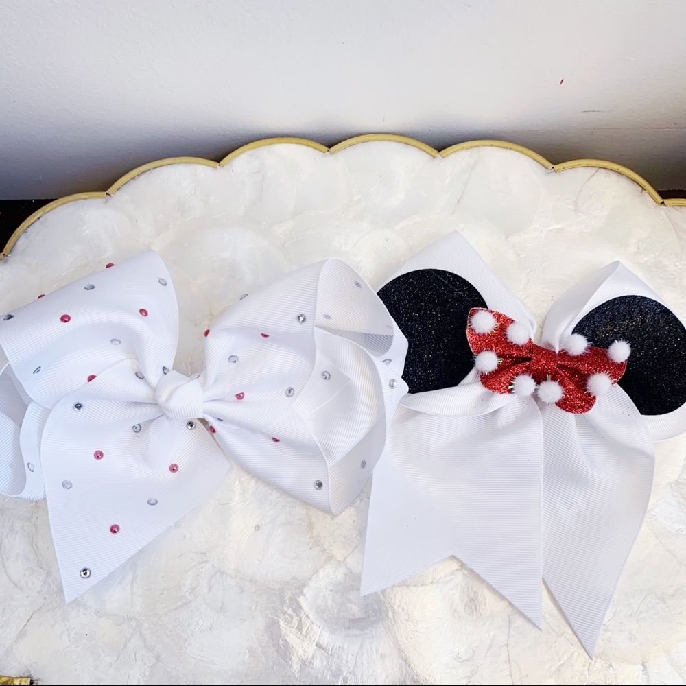 Minnie Mouse Pom Pom White Hair Tie & Rhinestone